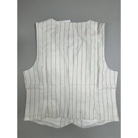 J Crew Striped Linen Blend Vest Womens 10 Ivory Camel Tailored Button V Neck - Picture 2 of 7